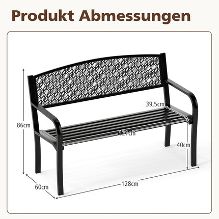 Outdoor Metal Bench, Weatherproof, 2-3 Seats, Black