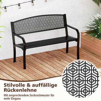 Outdoor Metal Bench, Weatherproof, 2-3 Seats, Black