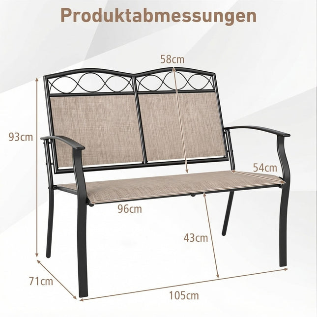 Gartenbank aus Metall für 2 Personen, 300 kg Tragkraft, schnelltrocknender Stoff