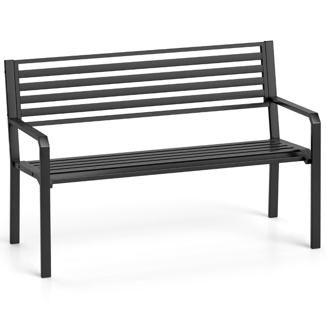 Metallbank für den Außenbereich, für 2 Personen, Schwarz, 127 x 56 x 82 cm