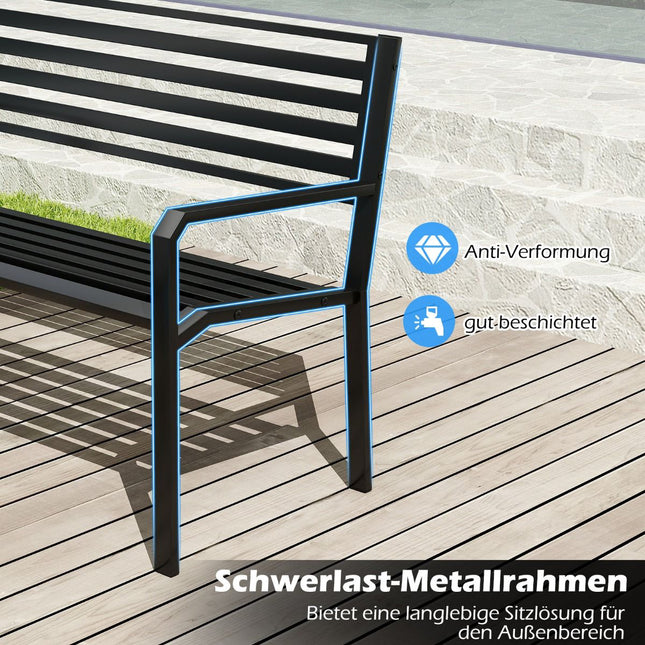 Metallbank für den Außenbereich, für 2 Personen, Schwarz, 127 x 56 x 82 cm