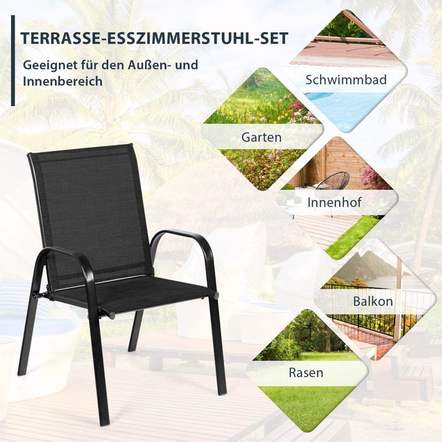 Gartenstühle aus Metall für den Außenbereich, 2er-Set, schwarz