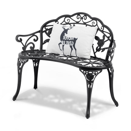 Outdoor Metal Garden Bench 38.8 In, 480 Lb, Backrest, Armrests