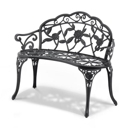 Outdoor Metal Garden Bench 38.8 In, 480 Lb, Backrest, Armrests