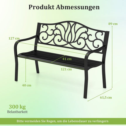 Gartenbank aus Metall für draußen, wetterfest, 2-3 Sitzer, 300 kg Tragkraft