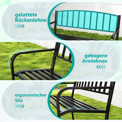 Outdoor Metall-Gartenbank, wetterfest, für 2-3 Personen, Schwarz
