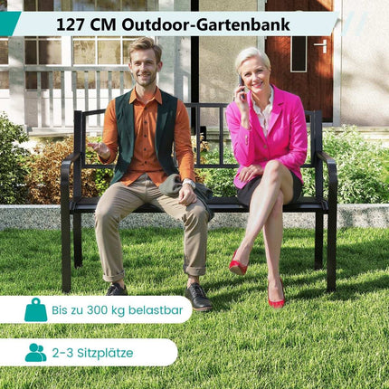 Outdoor Metall-Gartenbank, wetterfest, für 2-3 Personen, Schwarz