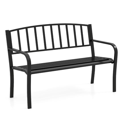 Outdoor Metall-Gartenbank, wetterfest, für 2-3 Personen, Schwarz
