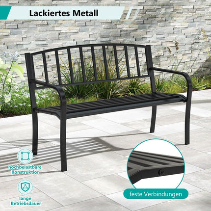 Outdoor Metall-Gartenbank, wetterfest, für 2-3 Personen, Schwarz