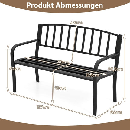 Outdoor Metall-Gartenbank, wetterfest, für 2-3 Personen, Schwarz