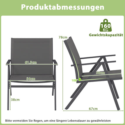 Outdoor Metal Garden Chairs, Breathable Fabric, Set of 2
