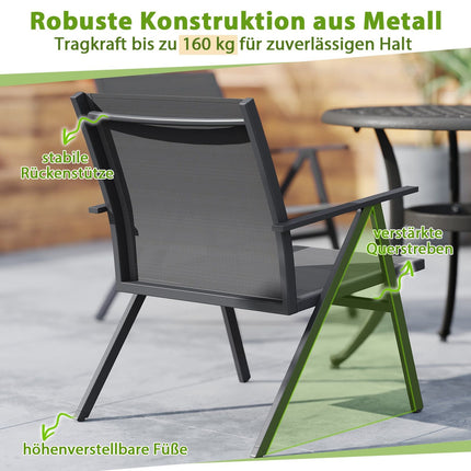 Outdoor Metal Garden Chairs, Breathable Fabric, Set of 2