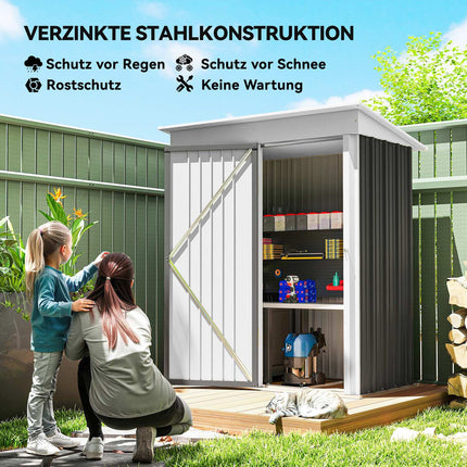 Gartenschuppen aus Metall, verstellbare Regale, abschließbare Tür