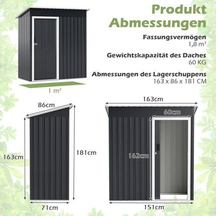 Outdoor Metall Gerätehaus, 163 x 86 cm, Abschließbare Tür