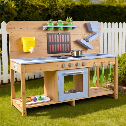 Outdoor Mud Kitchen for Kids – Fir Wood, Double Sink, Faucet