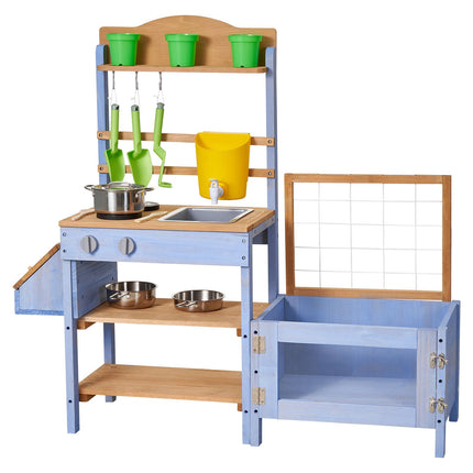 Outdoor Mud Kitchen for Kids, Fir Wood, Sink, Planter