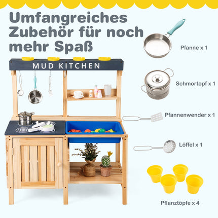 Kinder-Matscheküche für Draußen mit herausnehmbarer Spüle und Zubehör