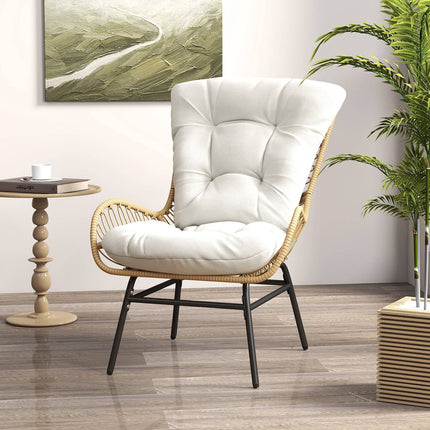 Gartensessel aus PE-Rattan mit cremefarbenem Kissen