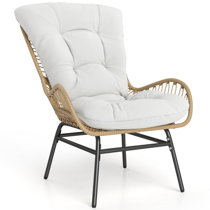 Gartensessel aus PE-Rattan mit cremefarbenem Kissen