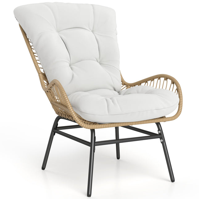 Gartensessel aus PE-Rattan mit cremefarbenem Kissen