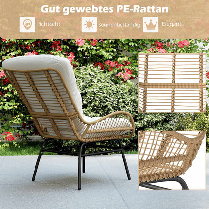 Gartensessel aus PE-Rattan mit cremefarbenem Kissen