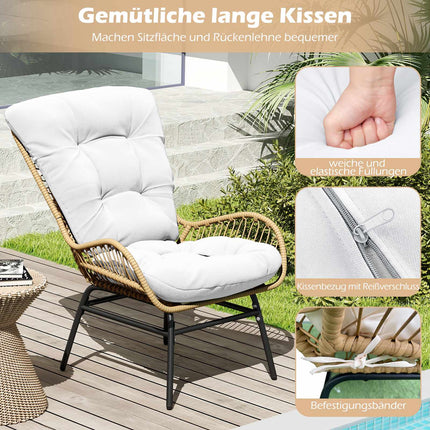 Gartensessel aus PE-Rattan mit cremefarbenem Kissen