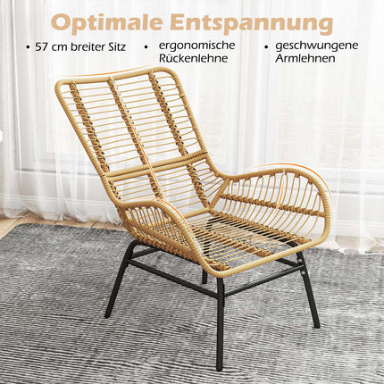 Gartensessel aus PE-Rattan mit cremefarbenem Kissen