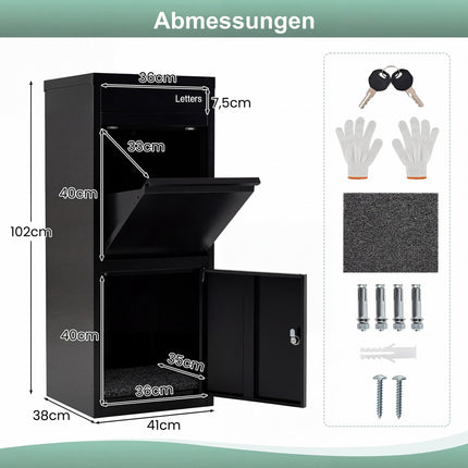 Paketbriefkasten mit Einwurfschlitz, diebstahlsicher, aus schwarzem Stahl