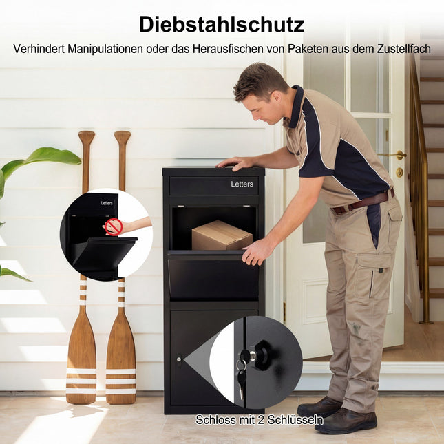 Paketbriefkasten mit Einwurfschlitz, diebstahlsicher, aus schwarzem Stahl