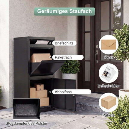 Paketbriefkasten mit Einwurfschlitz, diebstahlsicher, aus schwarzem Stahl