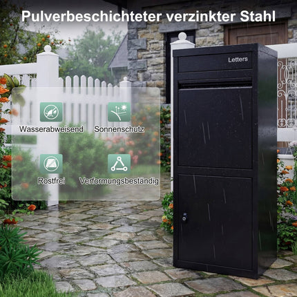 Paketbriefkasten mit Einwurfschlitz, diebstahlsicher, aus schwarzem Stahl