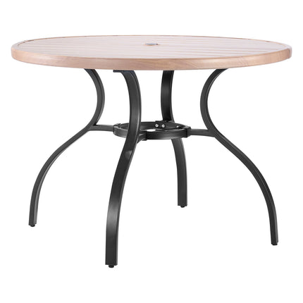 Outdoor Patio Dining Table, 103cm Round Steel Slat, Umbrella Hole
