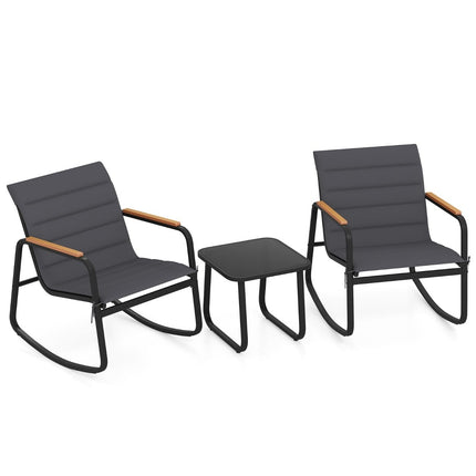 Outdoor Patio Set with 2 Rocking Chairs & Glass Table