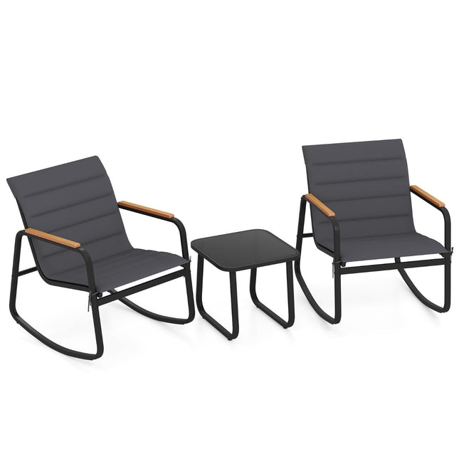 Terrassenmöbel-Set mit 2 Schaukelstühlen & Glastisch