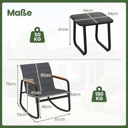 Outdoor Patio Set with 2 Rocking Chairs & Glass Table