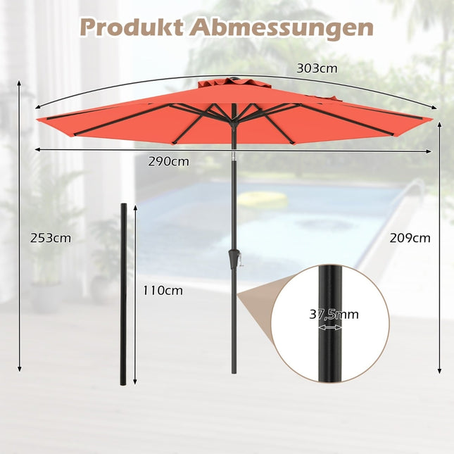 Gartenschirm, 300 cm, Knickfunktion & Kurbel, Orange