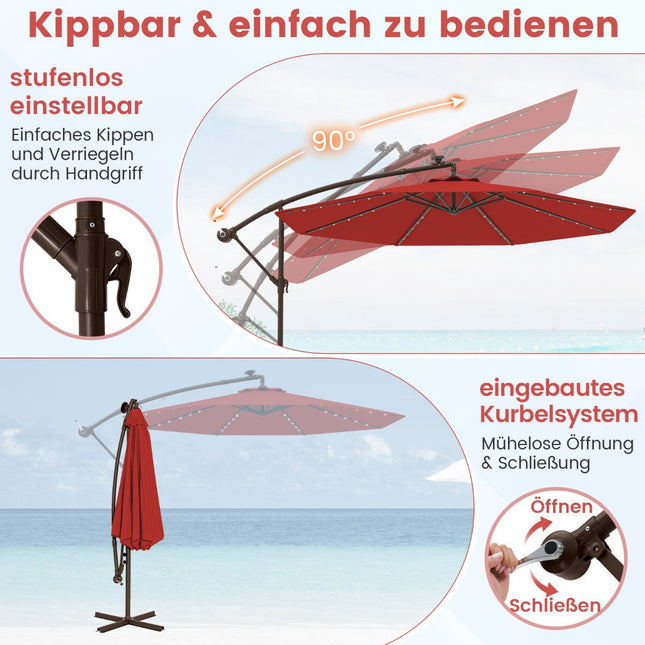 Gartenschirm mit Solar-LED-Beleuchtung, 3 m, Rot