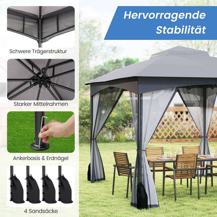 Outdoor Pavilion 3.6 x 3 m, Mosquito Net, Waterproof, Gray