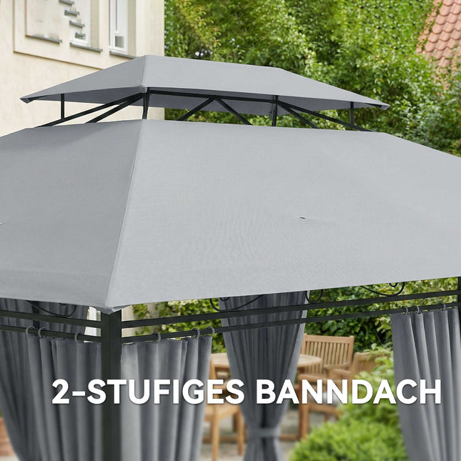 Gartenpavillon mit Vorhängen, belüftetem Dach, dunkelgrau