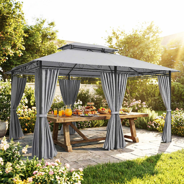 Gartenpavillon mit Vorhängen, belüftetem Dach, dunkelgrau