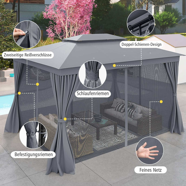 Gartenpavillon mit Netz und Vorhängen – Wasserdicht, 4x3m