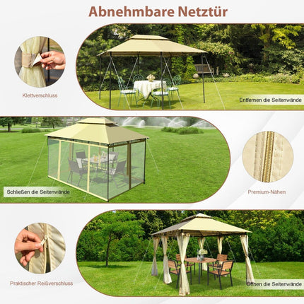 Outdoor Pavilion with Removable Net Walls, 3.9 x 2.9 m, Beige