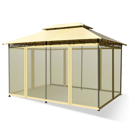 Outdoor Pavilion with Removable Net Walls, 3.9 x 2.9 m, Beige