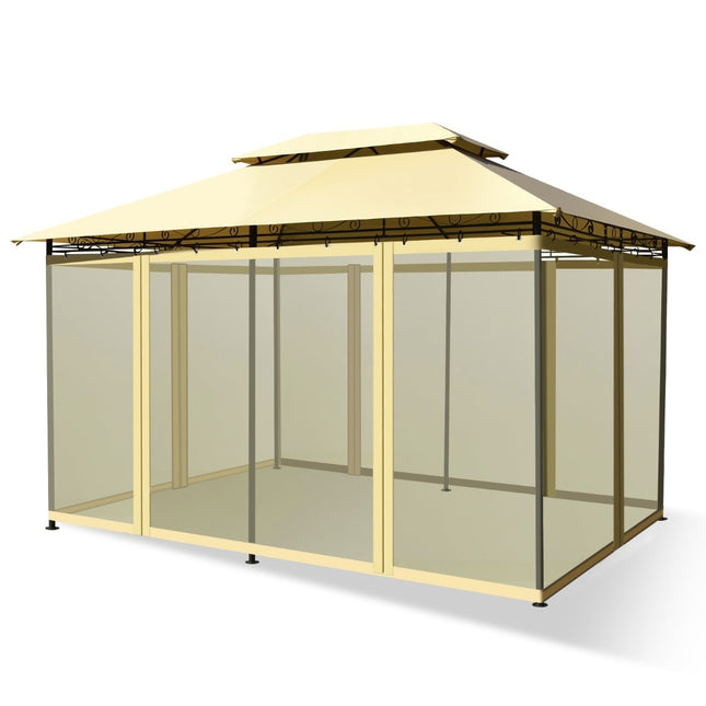 Gartenpavillon mit abnehmbaren Netzwänden, 3,9 x 2,9 m, Beige