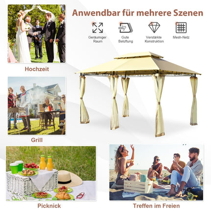 Outdoor Pavilion with Removable Net Walls, 3.9 x 2.9 m, Beige