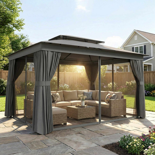 Pavillon mit UV-Schutz 30+ Dach und Vorhängen