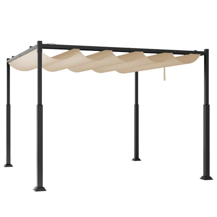 Outdoor Pergola 10x10 Ft, Retractable Canopy, Beige