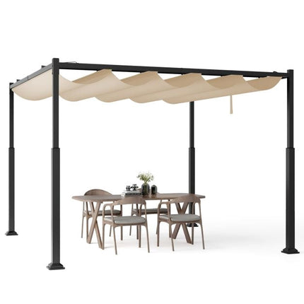 Outdoor Pergola 10x10 Ft, Retractable Canopy, Beige