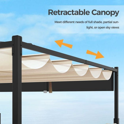 Outdoor Pergola 10x10 Ft, Retractable Canopy, Beige