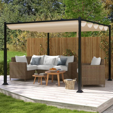 Outdoor Pergola 10x10 Ft, Retractable Canopy, Beige